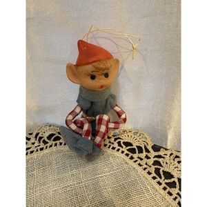 Vintage 1950's Knee Hugger Felt Christmas  Elf Made In Japan ornament 3"